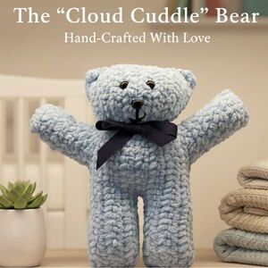 New Handmade Blue Chenille Teddy Bear
